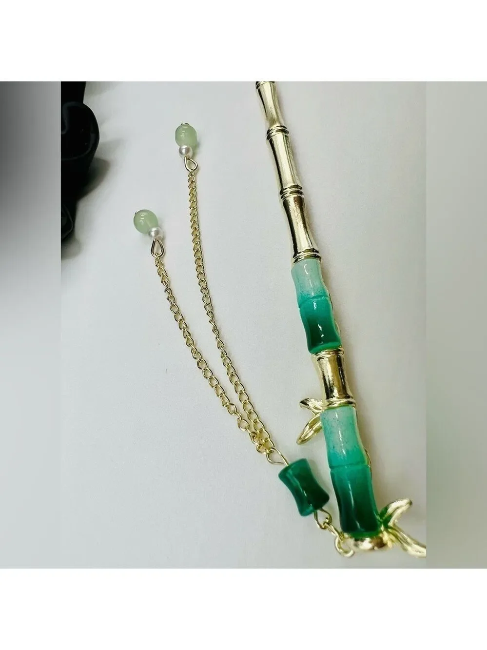 Gold and Green Bamboo Hair Pin